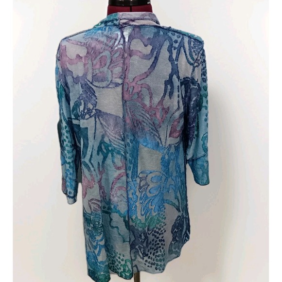 Creation Womens Open Front Blue  Waterfall Kimono Cardigan Beach Coastal Size PM - Picture 3 of 9